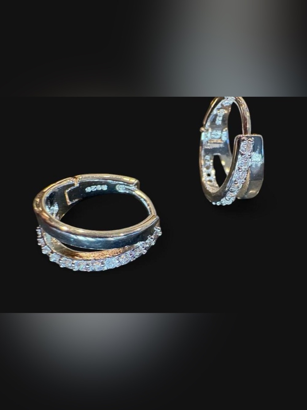 Stamped s925 Sterling Silver Hoop Earrings with Crystal Accents